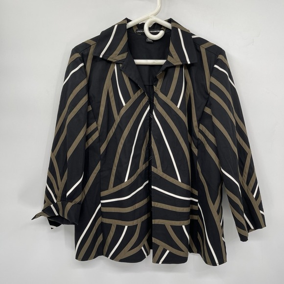 Ellen Tracy Women Blazer Blouse Black‎ Beige 14 Petite Button Down - Picture 1 of 8
